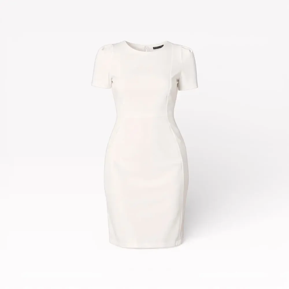 Calvin Klein Scuba Crepe Sheath Dress w/Short Tulip Sleeve in Cream - 10, NWOT - Picture 10 of 10